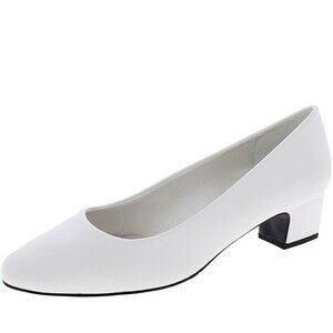 Easy Street Womens 9 M White Prim Faux Leather Block Heel Pumps Heels NIB XS7